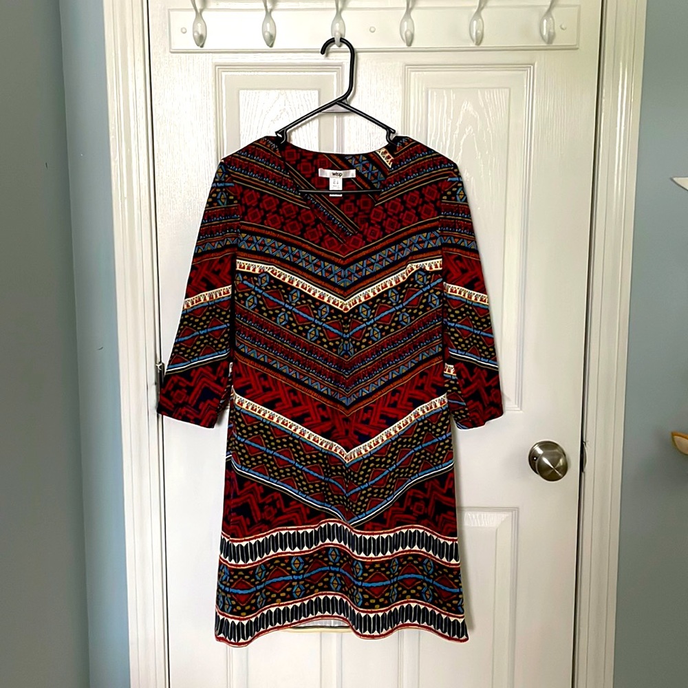 Fall patterned dress.